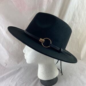 INC International Concepts Black Panama Hat with a Gold Tone Ring Hardware NWOT
